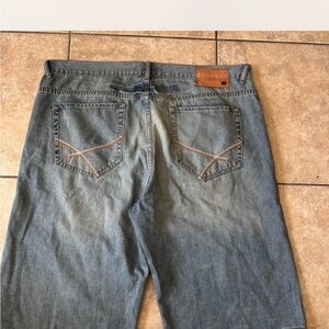 Blue Denim Jeans with Brown Accents